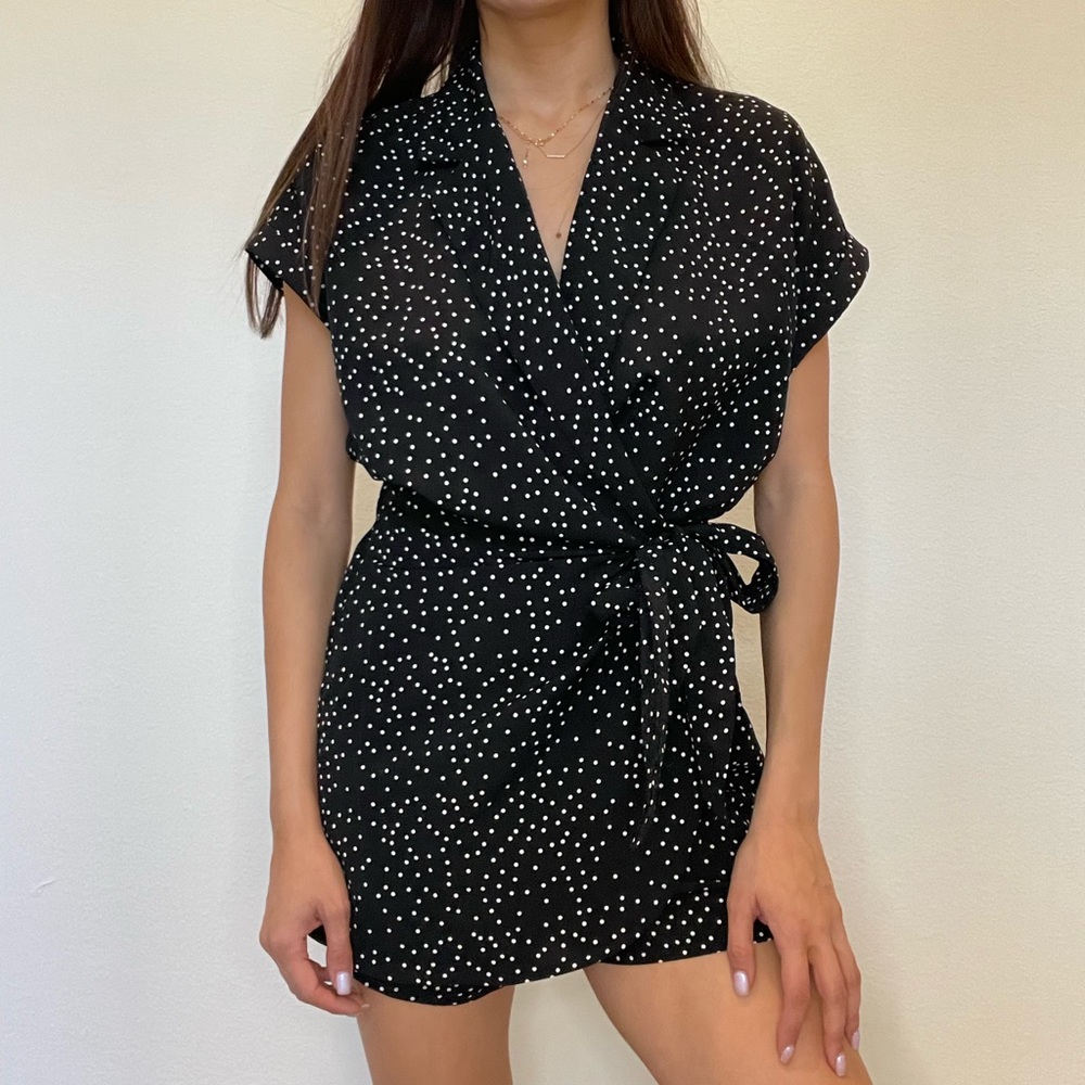 M Frederic - Black & White Polka Dot Collared Romper - Size: S